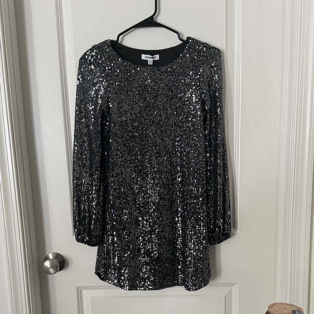 Steve Madden Black Sequin Long Sleeve Mini Dress